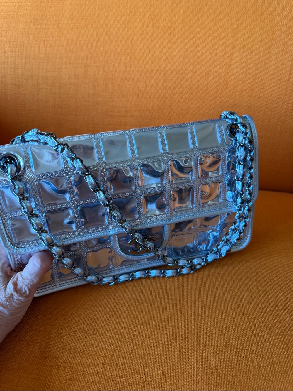 Vintage 2008 classic CHANEL Silver Patent Quilted Flap Shoulder Bag - Picture 8 of 16